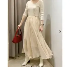 Lily Brown ニット布帛ドッキングワンピース
