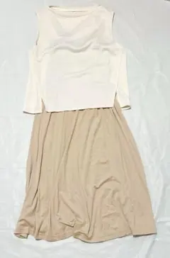 GU キャミワンピース ノースリーブ セットアップ ベージュ ホワイト L