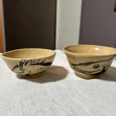 陶器製 飯碗 2個セット 筆描き文様