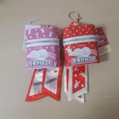 雪見だいふく スカーフ付チャームポーチ　赤 　ピンク