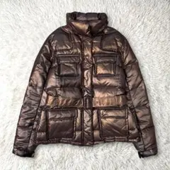 エトロ ダウンジャケット メタリックブロンズ ベルト付 フラップポケット 光沢のサムネイル