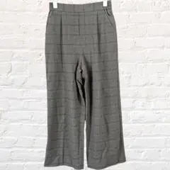 アーヴェヴェ ワイド パンツ グレンチェック柄 ウエストゴム タック入 オフィス