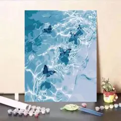 青い蝶のアートペイントキット　数字油絵 手塗り デジタル油絵 20*30cm