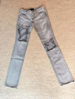 moussy ダメージ加工 グレー デニムパンツ