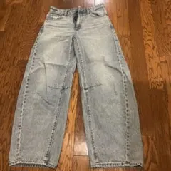 ライトブルー ワイドレッグ デニムパンツ GU