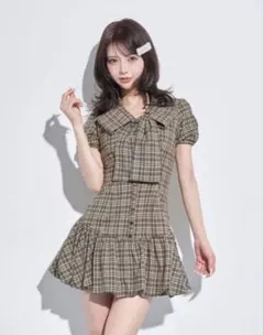 Darich ビッグリボンバルーンチェックミニワンピース