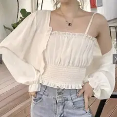 GRL フリルシアーボレロXシャーリングキャミソールアンサンブル[at1885]