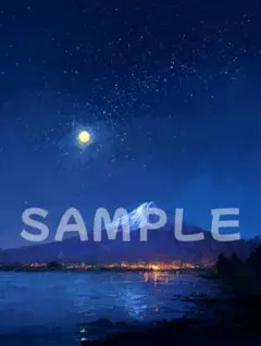 【星月夜の湖畔】A4 グラフィックアート インテリア お洒落 223