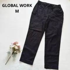 グローバルワーク テーパードパンツ カジュアルパンツ ウエストゴム ブラック M