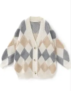 ダイヤ柄Vネックニットカーディガン