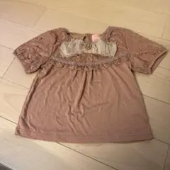 axes femme kids 女の子110レースリボン パール　半袖　ピンク
