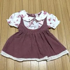 SHEIN　ベビー　ワンピース　花柄　濃いピンク　　リボン　6-9M　70