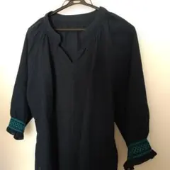 七分袖　ブラウス　被り仕様　濃い緑