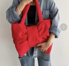 2WAYナイロンリボントートバッグ　赤　ショルダー