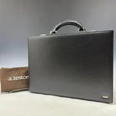 状態良【ア・テストーニ本物】アタッシュケース/レザー/型押し/ブラックのサムネイル