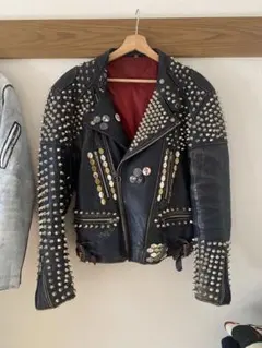 ACDC 本革ライダース　鋲ジャン パンク　ロック　y2k ハードコア 英国リアルレザー社 ビスジャン 鋲ジャン ハードコアパンク