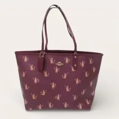 【美品】COACH 猫プリント トートバッグ バーガンディ