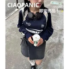CIAOPANIC メッシュレースドッキングフットボールTee ネイビー 長袖