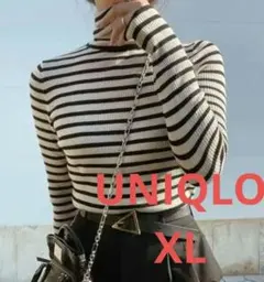 ユニクロ　エクストラファインメリノリブタートルネックセーターボーダーハイネック