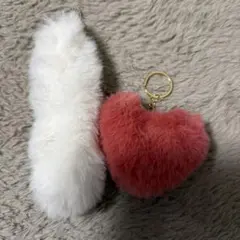 ファー キーホルダーセット ホワイト ピンク