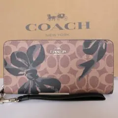 COACH コーチ 長財布 シグネチャー リボン柄 ストラップ CZ326