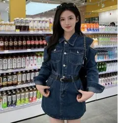 大きいサイズ デニム　ワンピース　肌見せ　ミニ　レディース 長袖　秋冬 新品