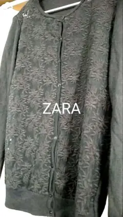 ZARA　上品なレース　刺繍　ブラック　薄手カーディガン　ニット