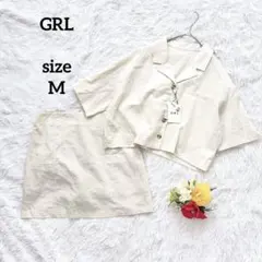 GRL セットアップ スカート Y2K 麻混 ミニスカート オフホワイト M