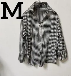 一点限り❣️レディース　ギンガムチェック　ブラウス　トップス　七分袖　シャツ[M]