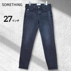 【サムシング】デニム ストレッチ スキニー 27インチ ブラック レオパード柄