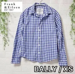 極美品フランク＆アイリーン BALLYバリー ギンガムチェックシャツXS 青×白
