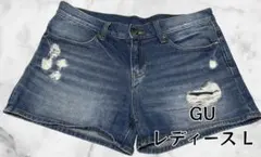 GU レディース デニムショートパンツ ダメージ加工 Lサイズのサムネイル