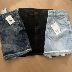 デニムショートパンツ スカート3点セット