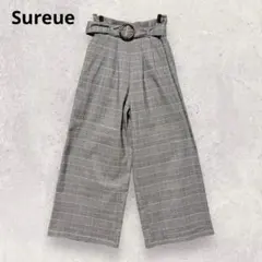 Sallee サリー グレンチェック柄 ワイドパンツ リボンベルト M