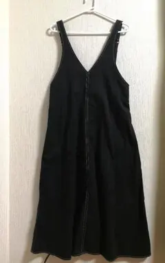 C ワールド　ジャンバースカート　ステッチデザイン　ブラック　38サイズ