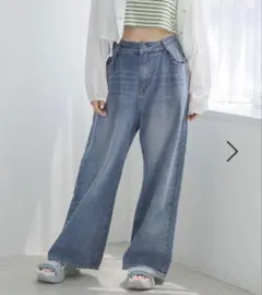 【レピピアルマリオ】ウエストホックワイドデニムパンツ M 150 160 デニム