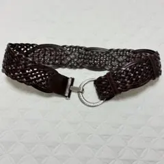メッシュレザーベルト ブラウン ワイドベルト リングバックル