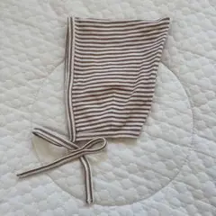 QUINCY MAE ブラウンストライプ三角帽子