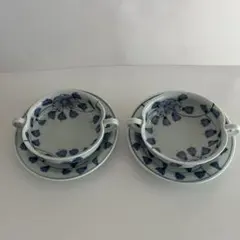 未使用　岩徳窯　手描き　スープカップ&ソーサー　2客のサムネイル