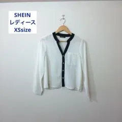 SHEIN バイカラー 長袖ブラウス ホワイト×ブラック XSのサムネイル