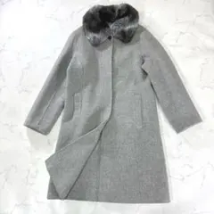 ELLE ロングコート グレー 38 綺麗め 通勤 ファー取り外し可 ウール