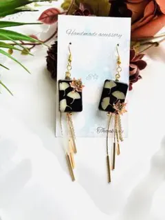 NO.448 ピアス　イヤリング　チャーム　手染めビーズ　銀杏　紅葉