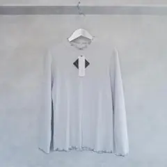 タグ付き新品 ブルーグレー 綿 リブコットンロンT 長袖 ハイネック