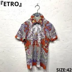 イタリア製【ETRO】総柄半袖ポロシャツ　コットン　42