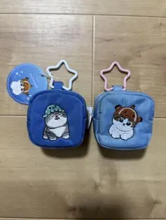 mofusand カラビナつき刺繍スクエアミニポーチ ☆ブルー2種類セット