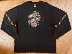 希少 00s USA製 ハーレーダビッドソン フレイム ブラック ロンT 2XL