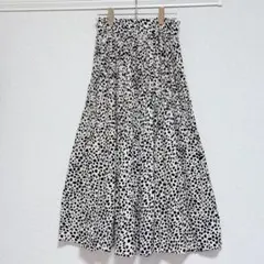 【美品】ダルメシアン柄 ロングスカート L 白 黒 フレア 春服 裏地あり
