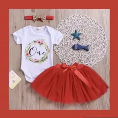 70-80cm1歳誕生日ドレス赤　Tシャツロンパース＆チュチュスカート