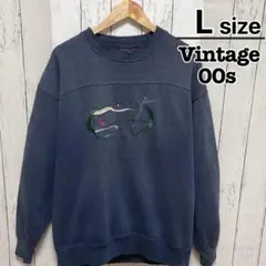 USA古着　00s　スウェット　L　ネイビーグレー　刺繍　ゴルフ　ロゴ　裏起毛
