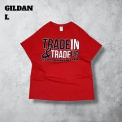 GILDANギルダン両面プリントTシャツ半袖レッド企業販促レアL海外古着ゆるダボ